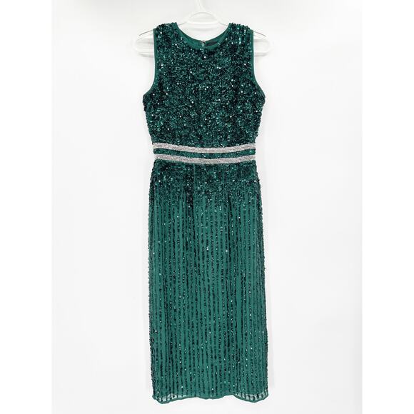 Mac Duggal 10509 Sleeveless High Neck Beaded Emerald Green Dress Size 2 - Picture 2 of 6